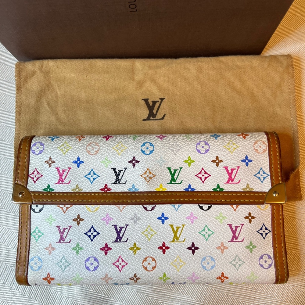 LOUIS VUITTON LV Murakami Multicolored Monogram Continental Wallet in White